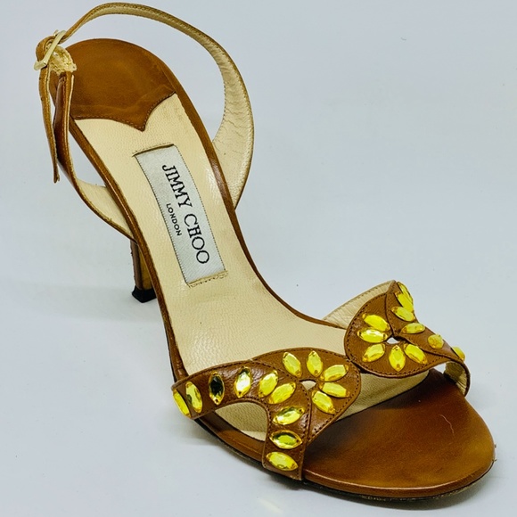 Jimmy Choo Brown Embellished Slingback Sandals - Picture 11 of 16